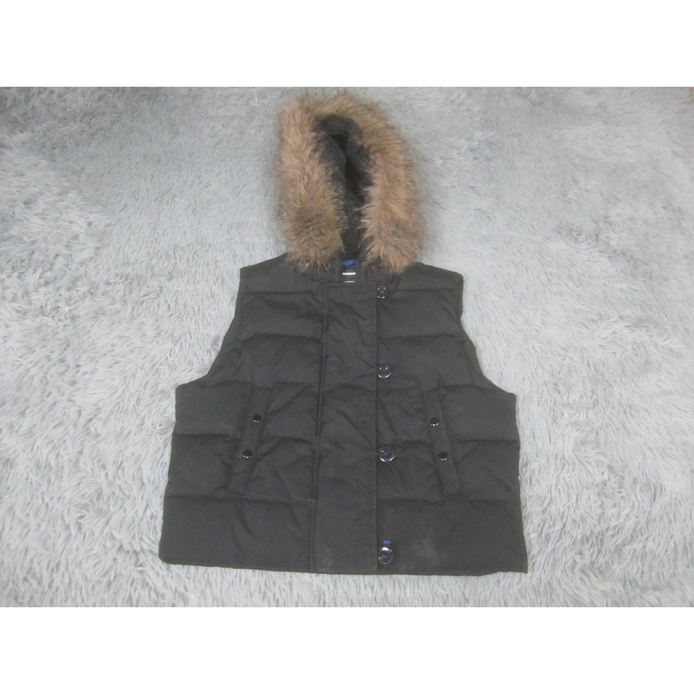 Gap Vest Womens Medium‎ Black Hooded Puffer Down Quilted Faux Fur Outerwear